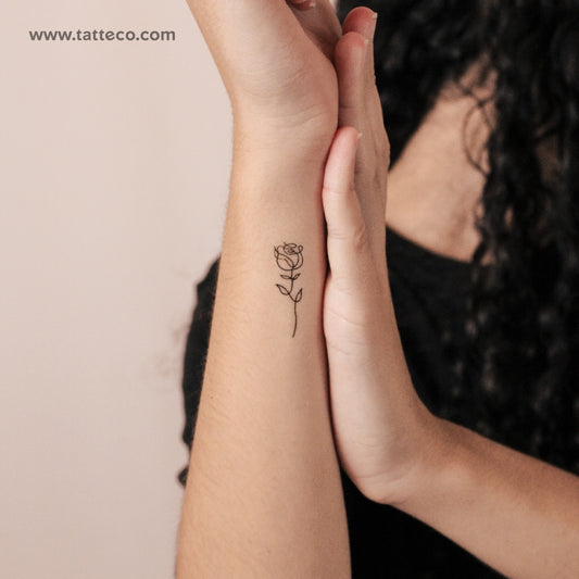 Tatuaje semipermanente de rosa de una sola línea - Juego de 2