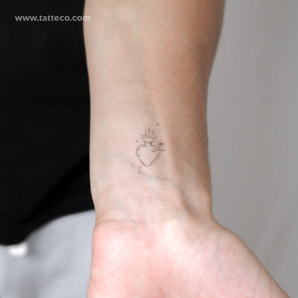 Sacred Heart And Flower By Stefano Mazza Temporary Tattoo - Set of 3