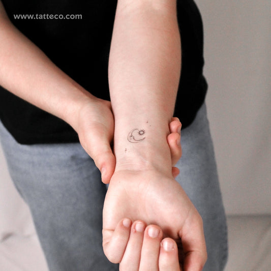 Crescent And Sun By Stefano Mazza Temporary Tattoo - Set of 3