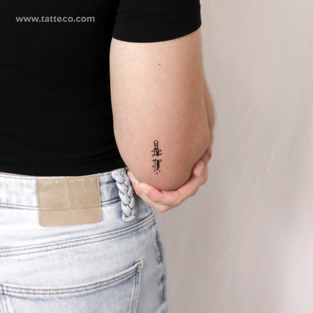 Small Stabbed Sword Temporary Tattoo - Set of 3