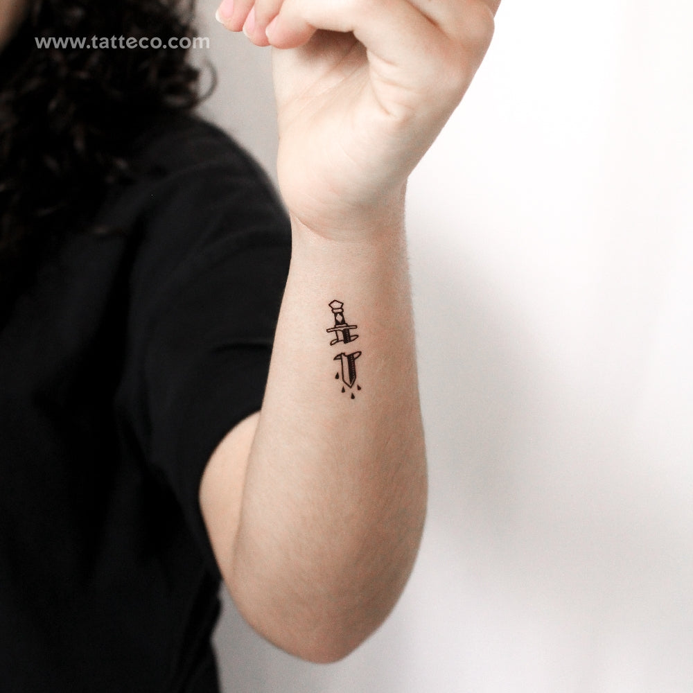 Small Stabbed Sword Temporary Tattoo - Set of 3