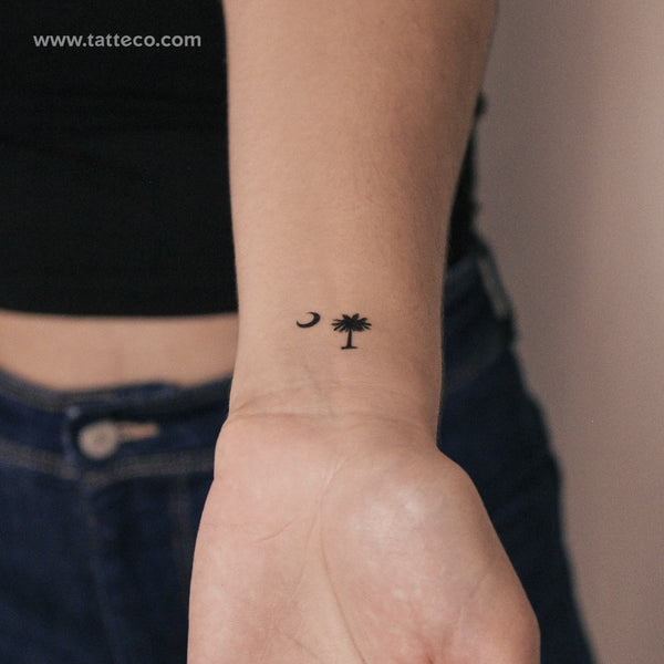 Tatuaje semipermanente pequeño de palmera y media luna de Carolina del Sur (juego de 2)