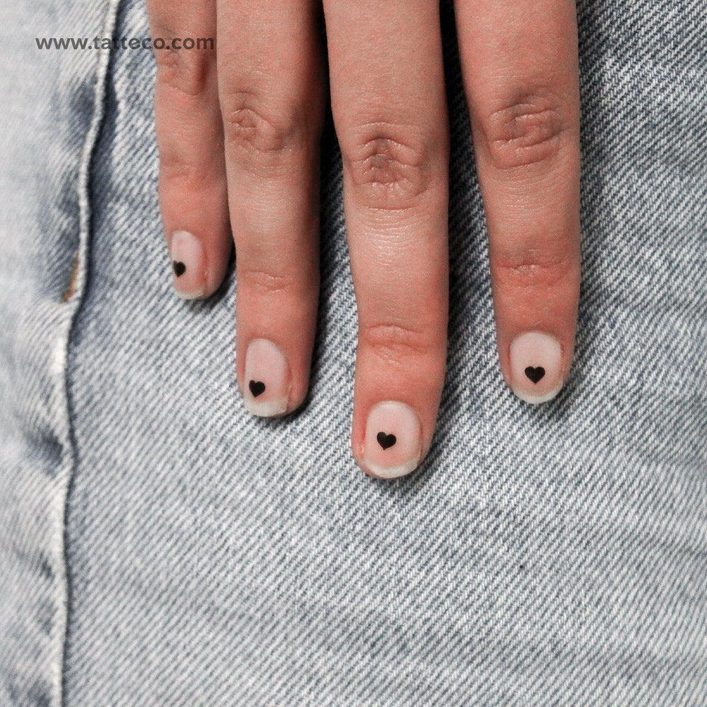 Small Black Hearts Nail Decals Temporary Tattoo - Set of 3