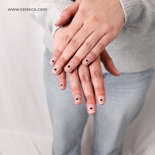 Small Black Hearts Nail Decals Temporary Tattoo - Set of 3