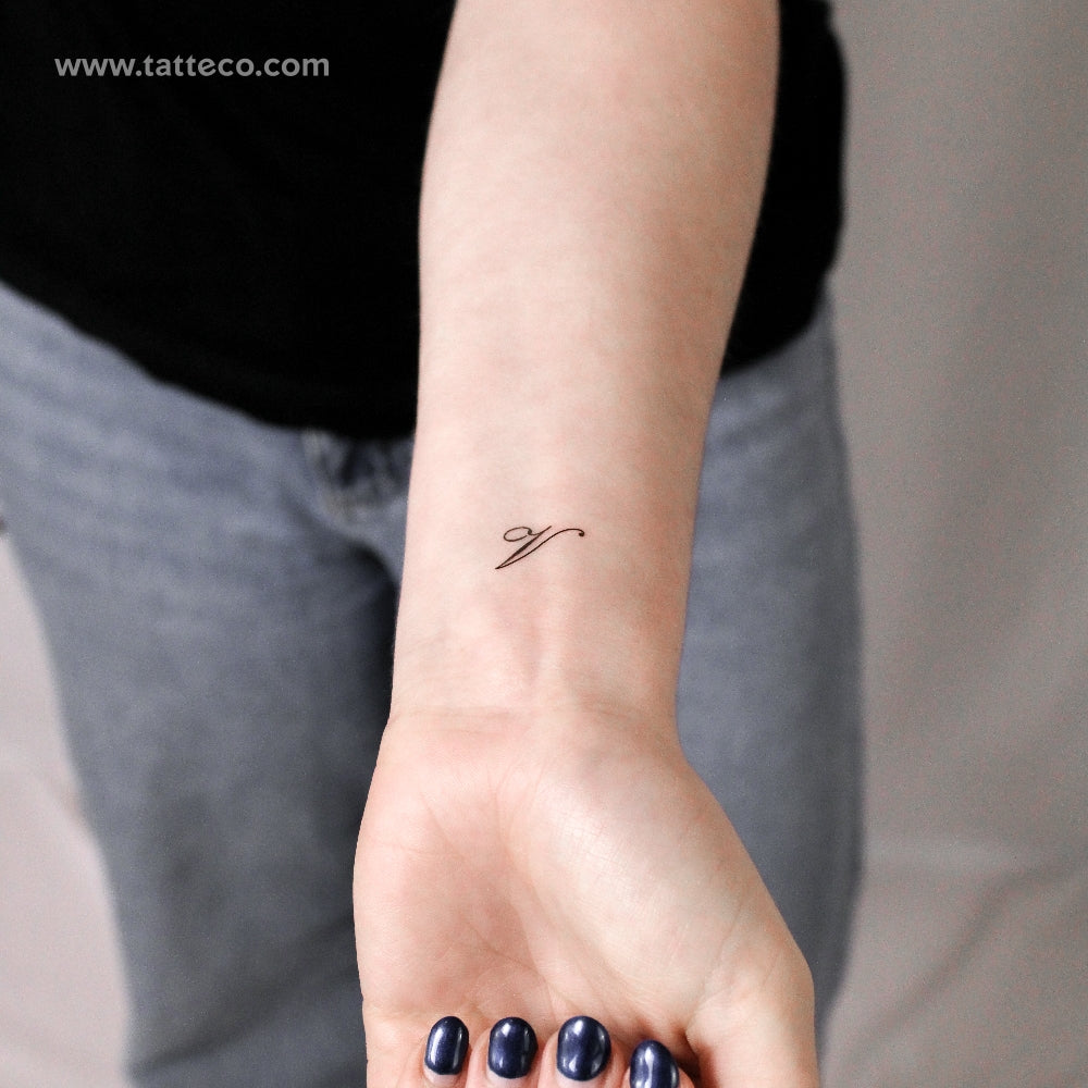 Letter V Script Temporary Tattoo - Set of 3