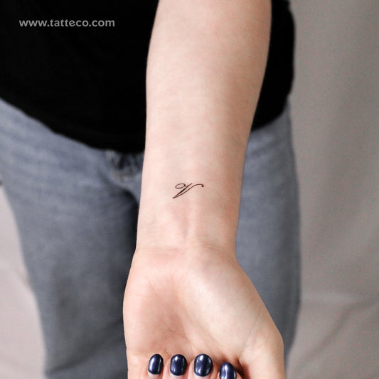 Letter V Script Temporary Tattoo - Set of 3