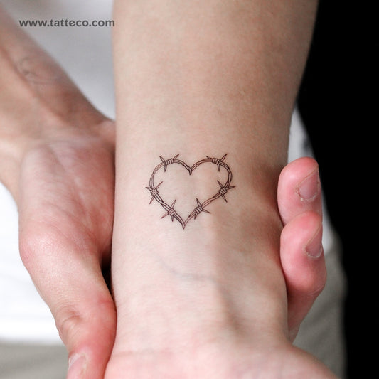 Fine Line Barbed Wire Heart Temporary Tattoo - Set of 3