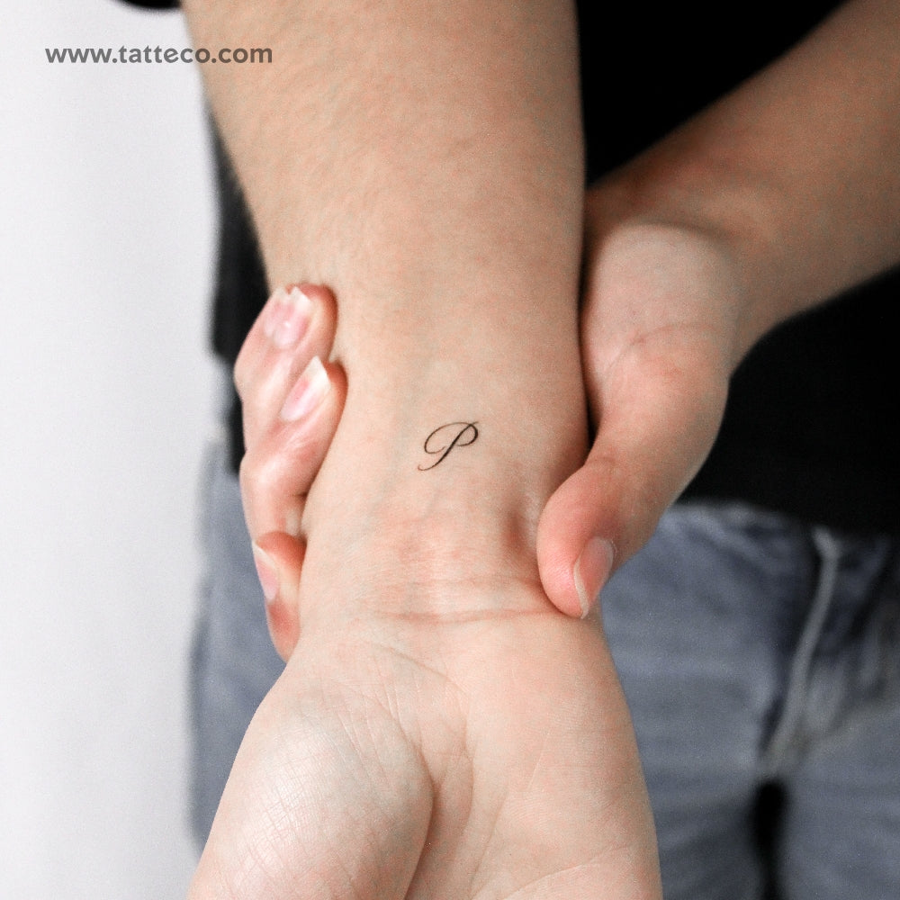 Letter P Script Temporary Tattoo - Set of 3