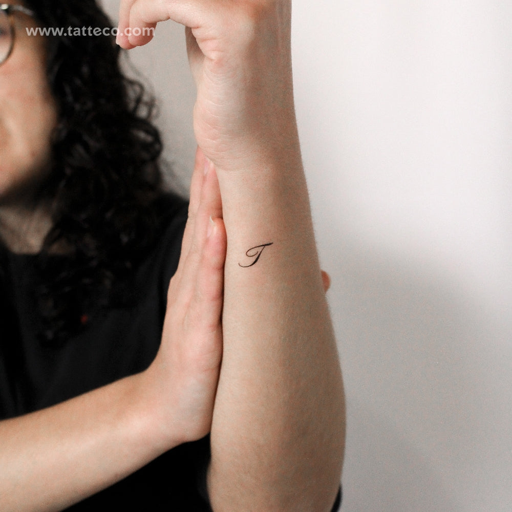 Cursive T Script Temporary Tattoo - Set of 3