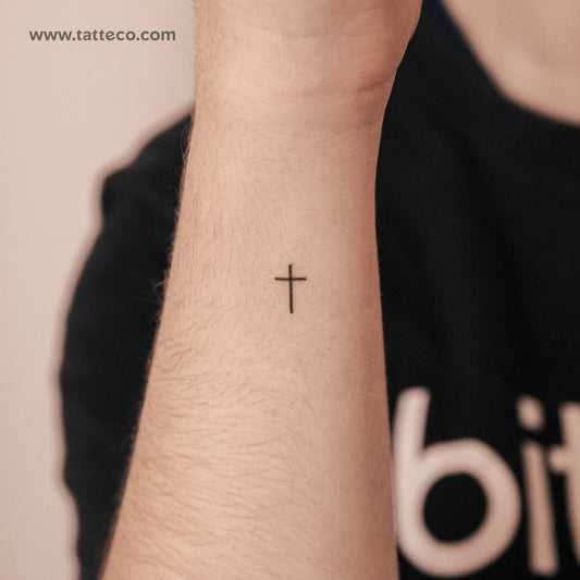 Tatuaje temporal de cruz minimalista (2 semanas) - Set de 2
