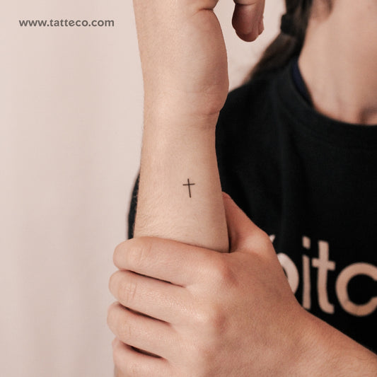 Tatuaje temporal de cruz minimalista (2 semanas) - Set de 2