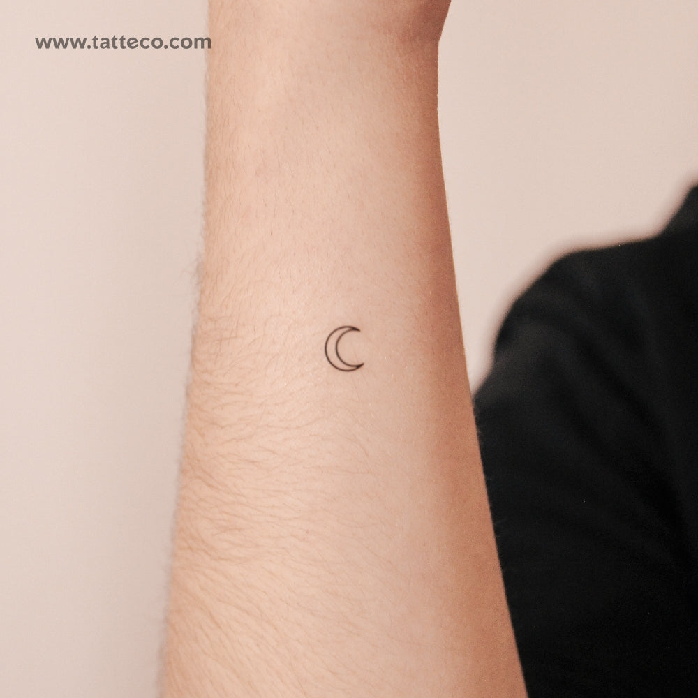 Small Crescent Moon Outline Semi-Permanent Tattoo - Set of 2
