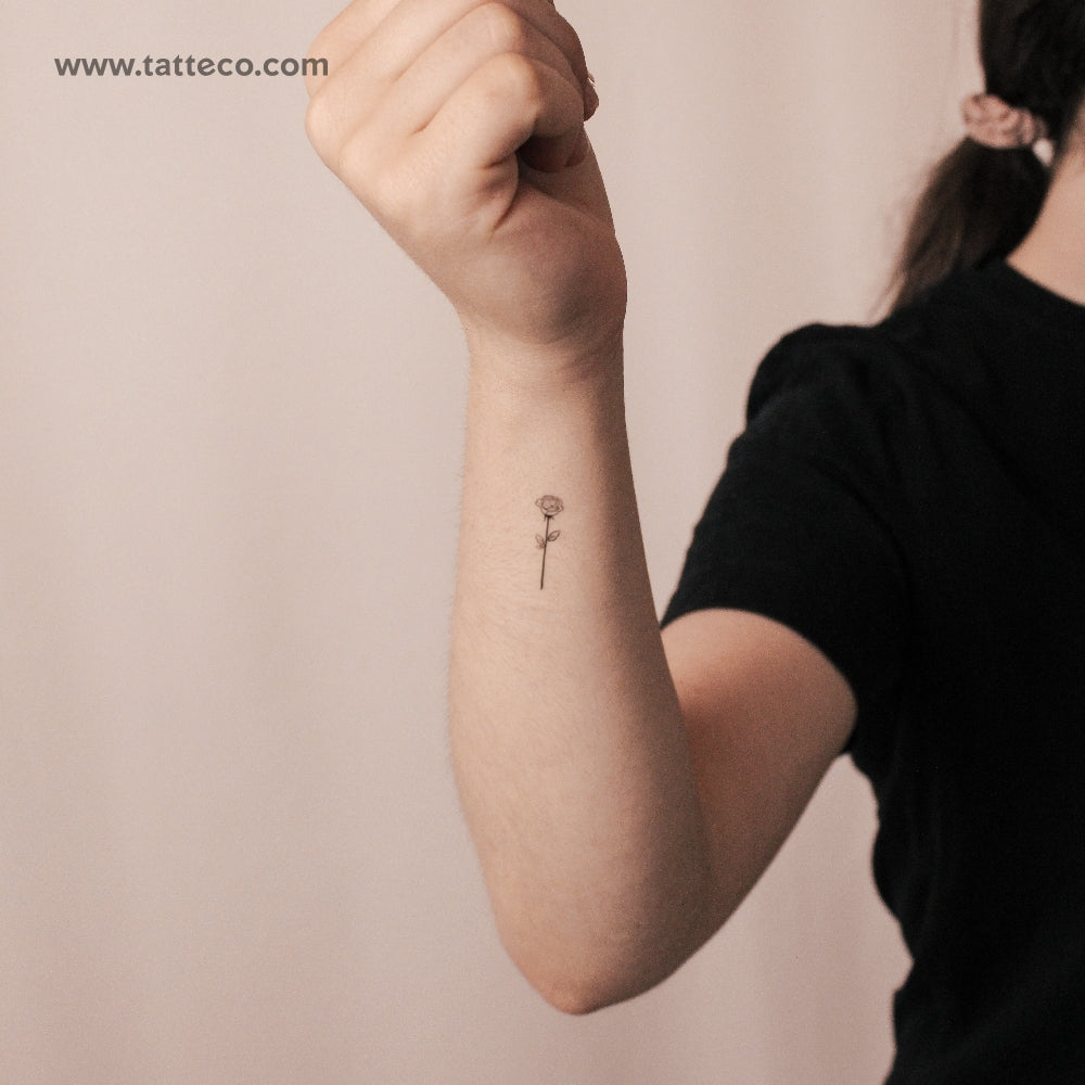 Fine Line Rose Semi-Permanent Tattoo - Set of 2