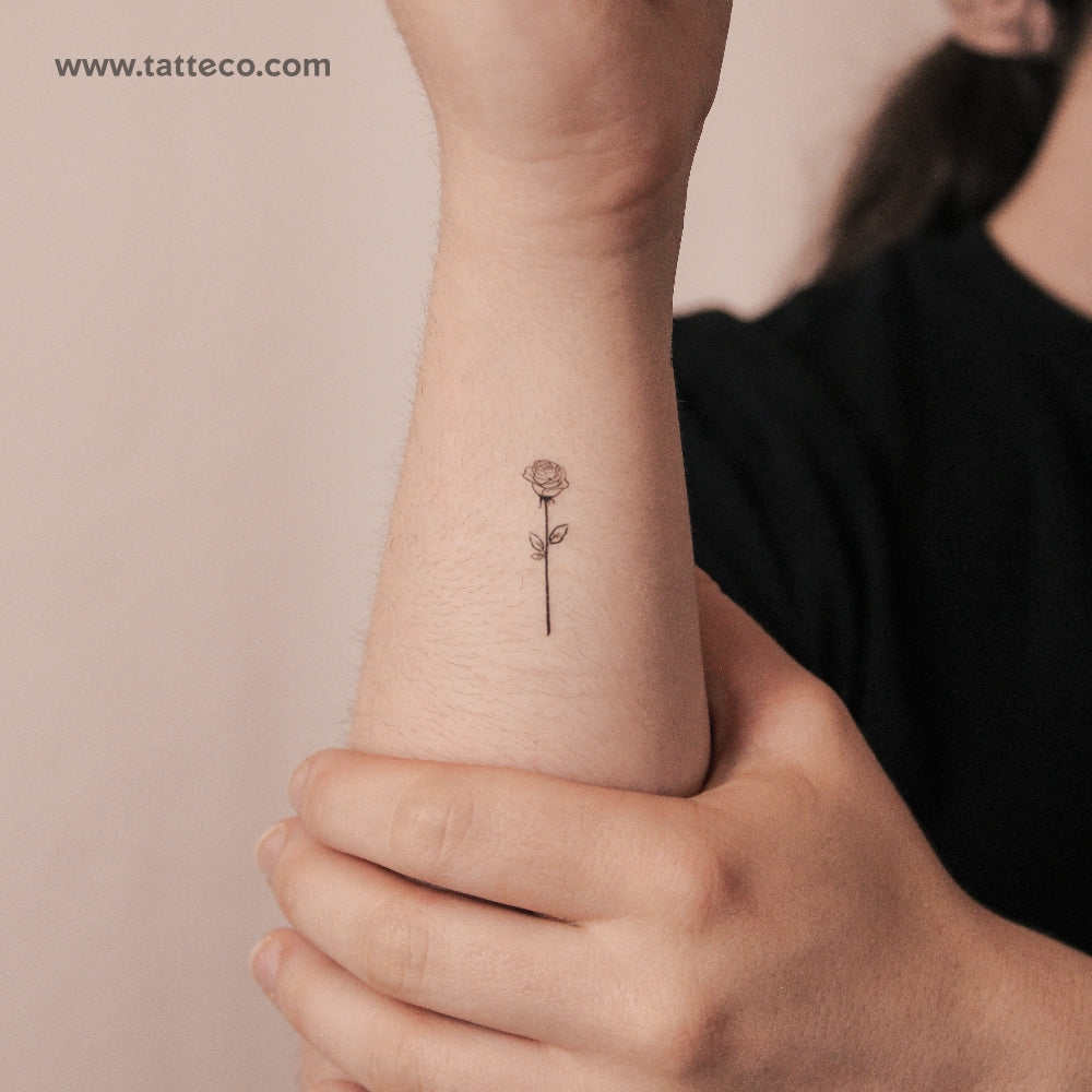 Fine Line Rose Semi-Permanent Tattoo - Set of 2