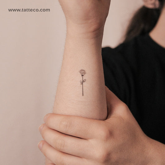 Tatuaje semipermanente de rosa de línea fina - Juego de 2