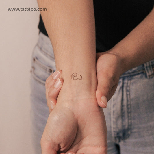 One Line Elephant Semi-Permanent Tattoo - Set of 2