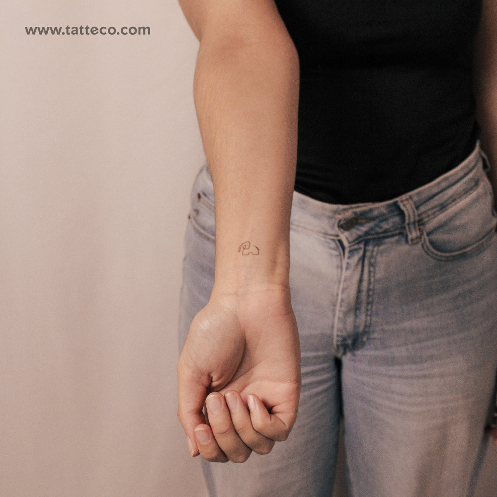 Tatuaje semipermanente de elefante de una línea (juego de 2)