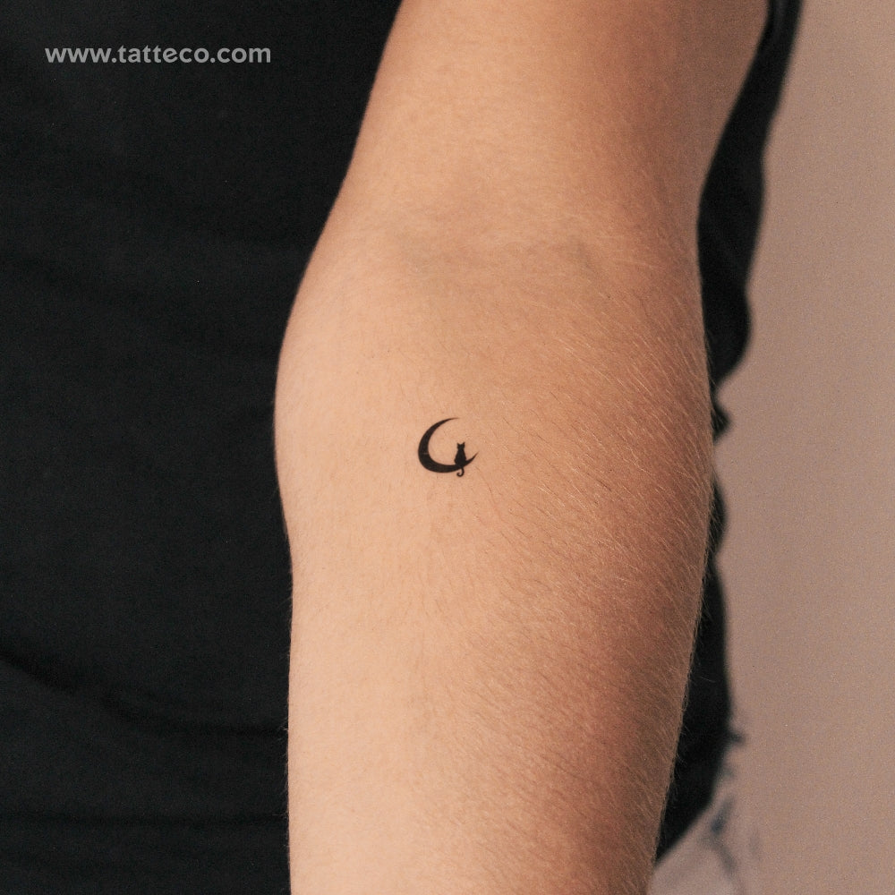 Black Cat And Moon Semi-Permanent Tattoo - Set of 2