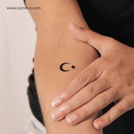 Tatuaje semipermanente de estrella y media luna (juego de 2)