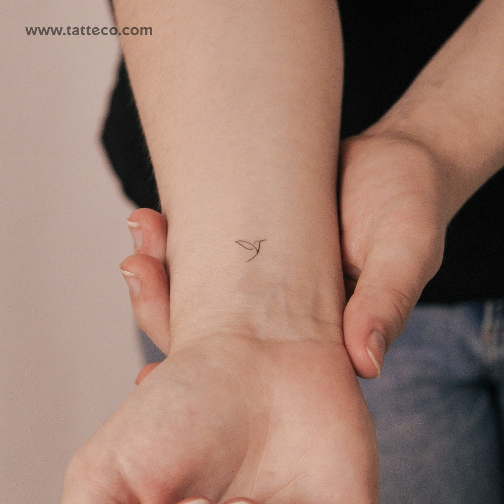 Tatuaje semipermanente de colibrí de una sola línea (juego de 2)