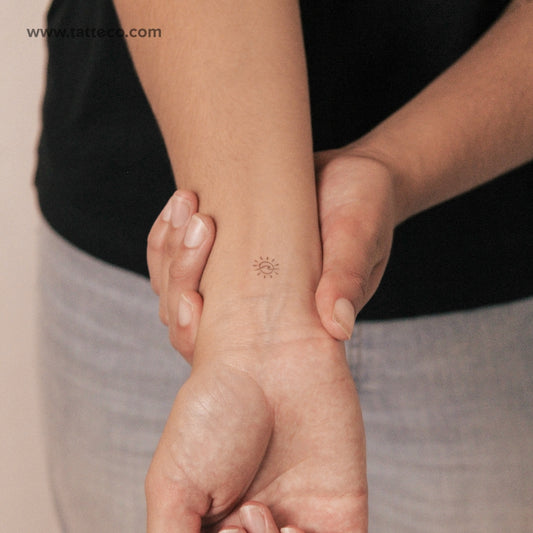 Tiny Wave And Sun Semi-Permanent Tattoo - Set of 2