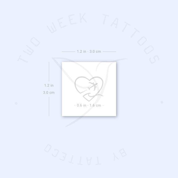 Heart, Airplane And Wave Semi-Permanent Tattoo - Set of 2