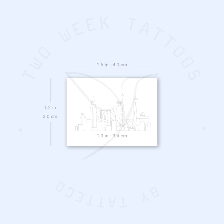 Tatuaje semipermanente pequeño del horizonte de Nueva York (juego de 2)