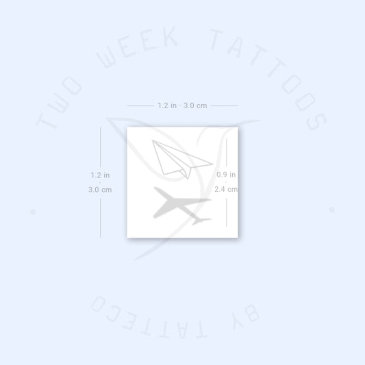 Tatuaje semipermanente de avión de papel y avión - Juego de 2