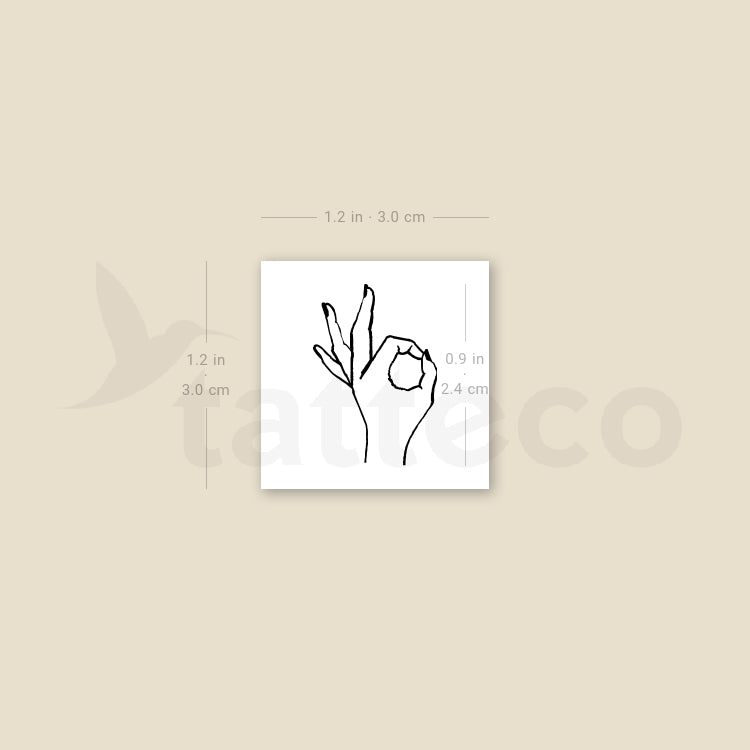 Small Ok Gesture Temporary Tattoo - Set of 3