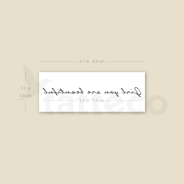 Girl You Are Beautiful Temporary Tattoo - Set of 3