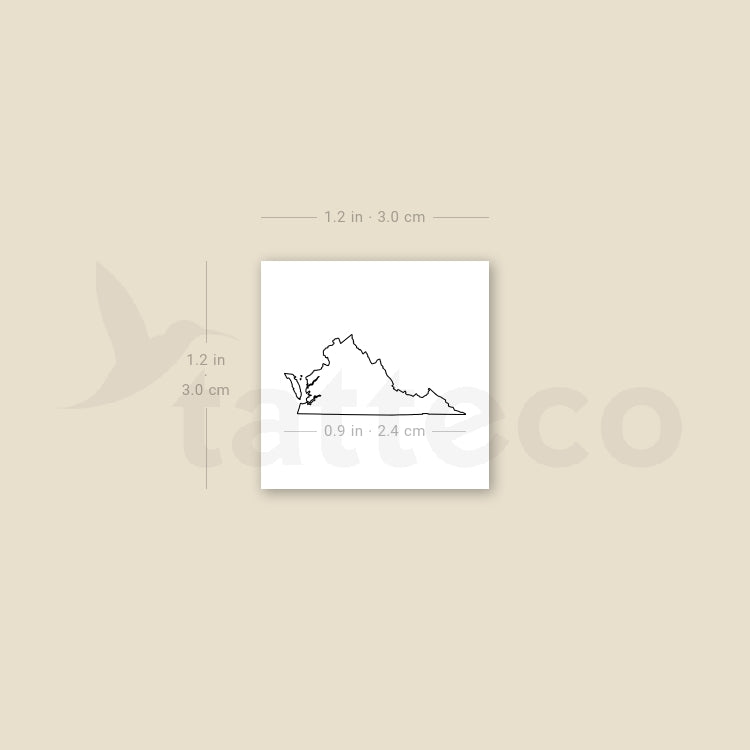 Virginia Map Outline Temporary Tattoo - Set of 3