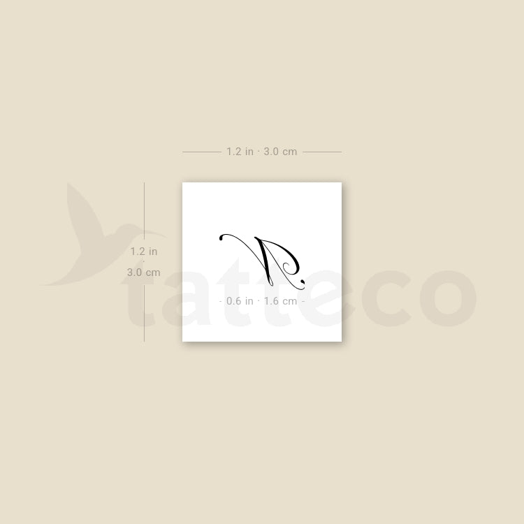 Cursive N Script Temporary Tattoo - Set of 3