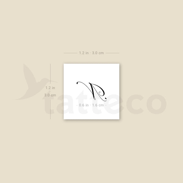 Cursive N Script Temporary Tattoo - Set of 3