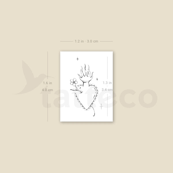 Sacred Heart And Flower By Stefano Mazza Temporary Tattoo - Set of 3