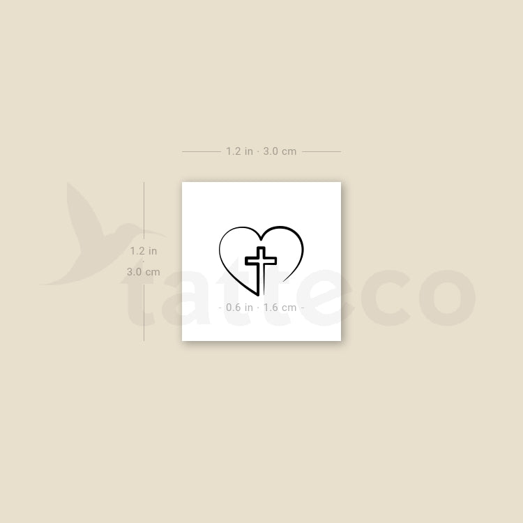 Single Line Heart And Cross Temporary Tattoo - Set of 3