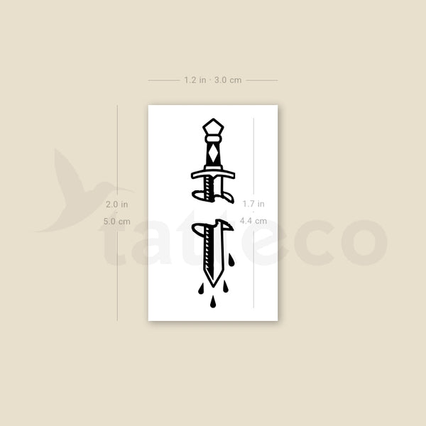 Small Stabbed Sword Temporary Tattoo - Set of 3