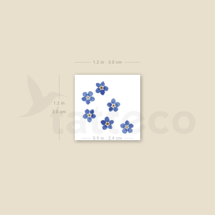Six Forget-me-not Flowers Temporary Tattoo - Set of 3