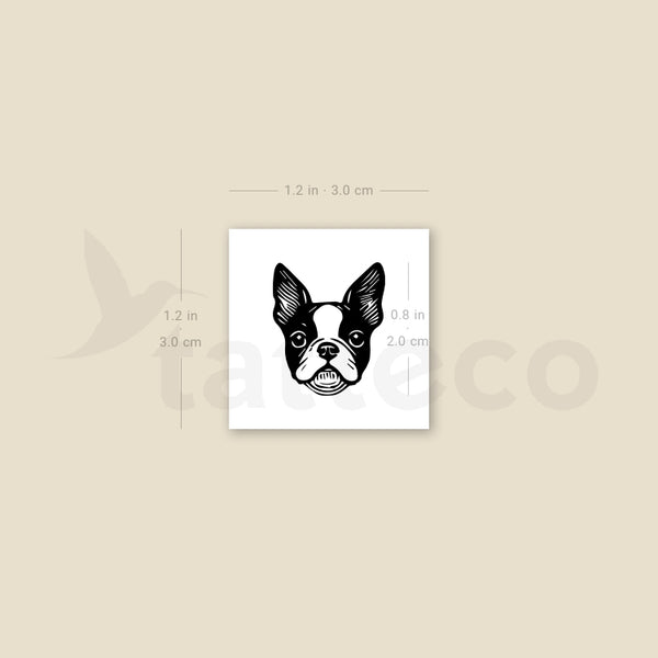 Boston Terrier Portrait Temporary Tattoo - Set of 3
