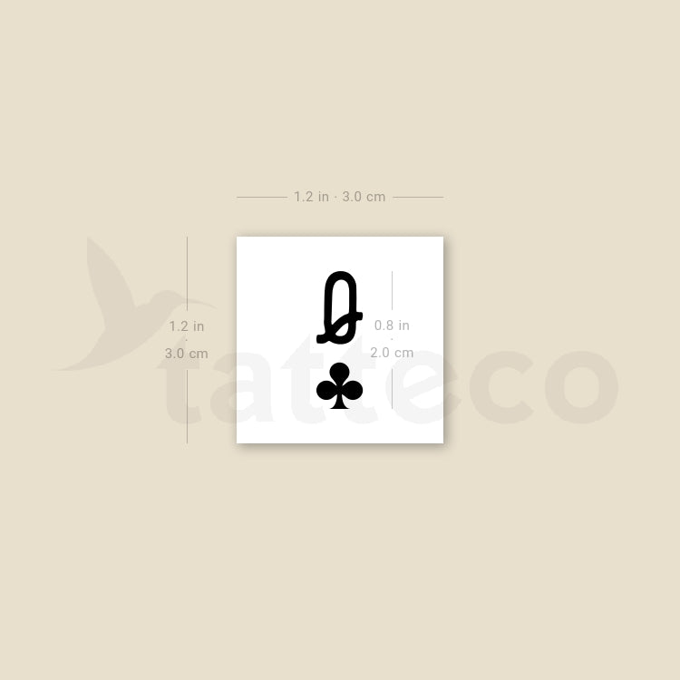 Queen Of Clubs Temporary Tattoo - Set of 3