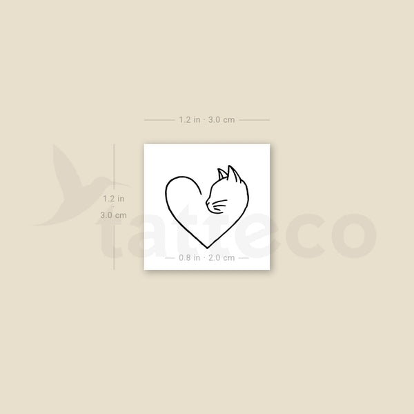 Cat Lover Heart Temporary Tattoo - Set of 3