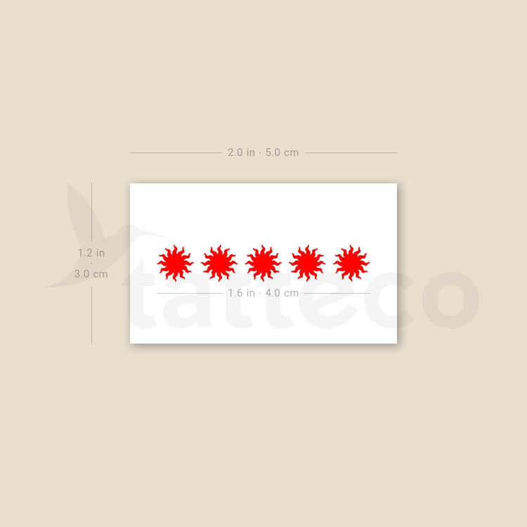Five Red Suns Temporary Tattoo - Set of 3