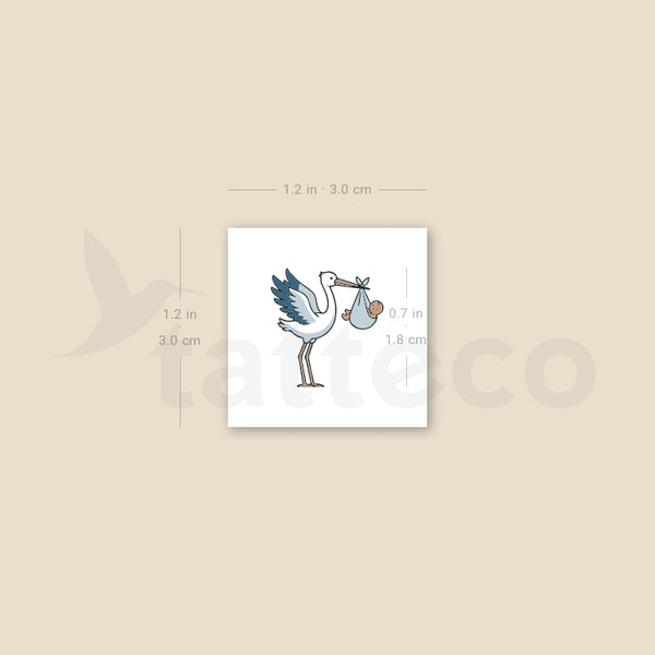 White Storks Delivering Baby Temporary Tattoo - Set of 3
