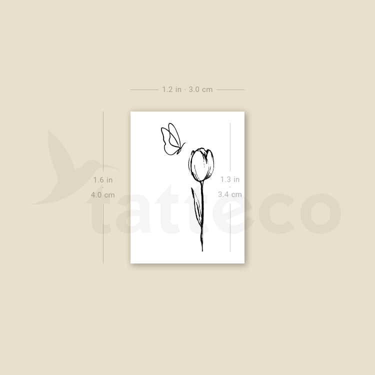 Tulip And Butterfly Temporary Tattoo - Set of 3