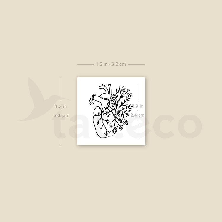 Tatuaje temporal de corazón de flor - Juego de 3