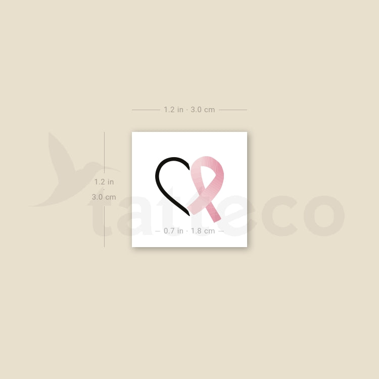 Heart & Cancer Awareness Ribbon Temporary Tattoo - Set of 3