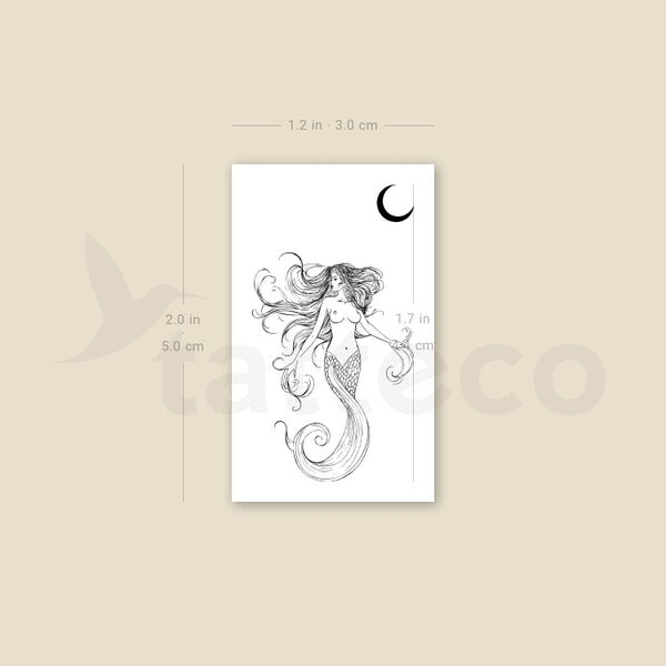 Mermaid And Half Moon Temporary Tattoo - Set of 3