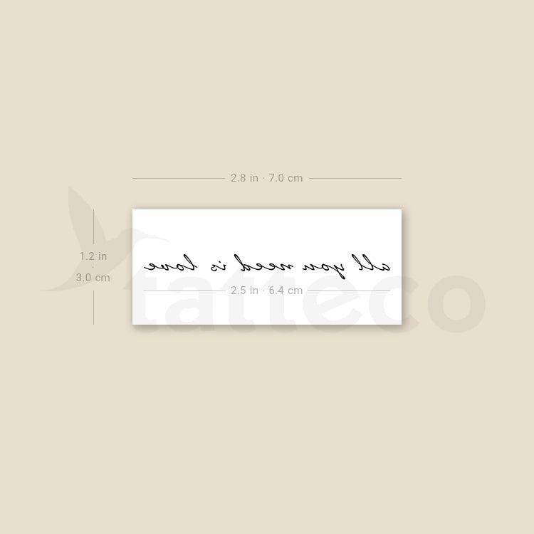 Tatuaje temporal "Todo lo que necesitas es amor" - Juego de 3