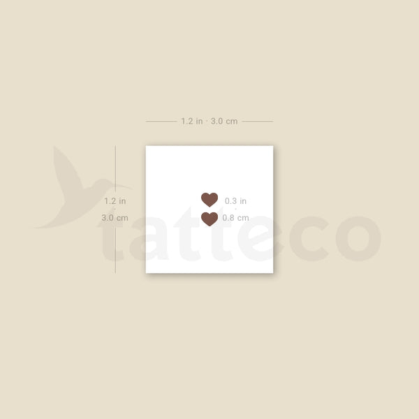 Two Tiny Brown Hearts Temporary Tattoo - Set of 3