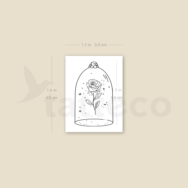 Rose In A Glass Dome Temporary Tattoo - Set of 3
