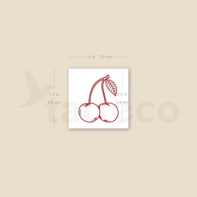 Red Cherry Couple Temporary Tattoo - Set of 3